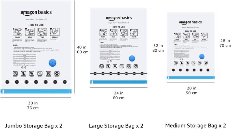 Amazon Basics Vacuum Compression Zipper Storage Bags with Airtight Valve and Hand Pump, Large, 5-Pack, Clear - 图片 17