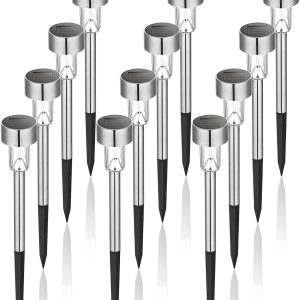 GIGALUMI Solar Lights Outdoor Garden Waterproof,12 Pack,Stainless Steel LED Solar Garden Lights for Patio, Lawn, Yard and Landscape Decor, Cold White