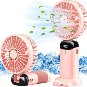 Jsdoin Hand Held Fan,Portable Handheld USB Rechargeable Fans with 5 Speeds,Battery Operated Mini Fan Foldable Desk Desktop Fans with LED Display for Home Office Bedroom Outdoor Travel (DarkBlue)