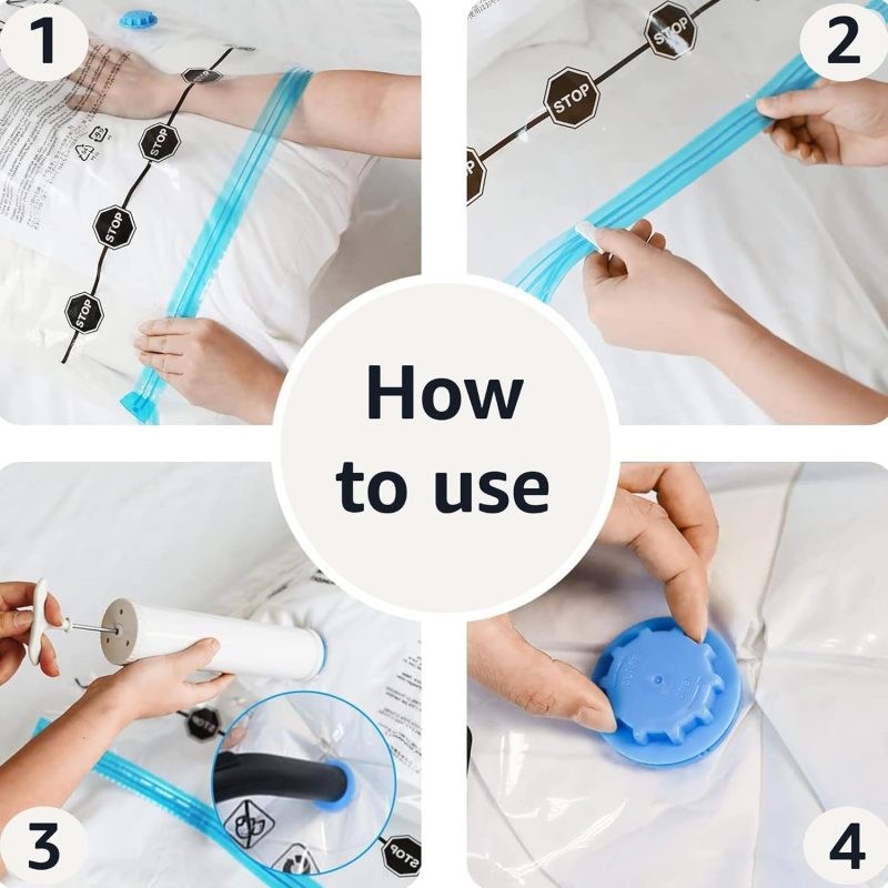 Amazon Basics Vacuum Compression Zipper Storage Bags with Airtight Valve and Hand Pump, Large, 5-Pack, Clear - 图片 10