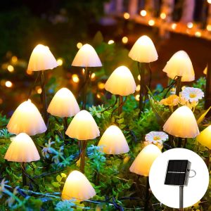 Joycome Solar Garden Ornaments 5M 20 LED Mushroom Solar Lights, Outdoor Waterproof Mushroom Ornaments for Pathway Landscape Fence Lawn Backyard Halloween Decorations (Multicolor)