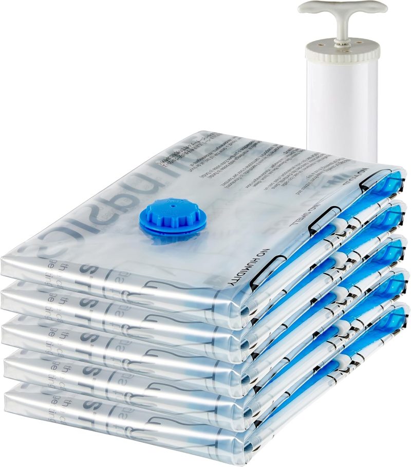 Amazon Basics Vacuum Compression Zipper Storage Bags with Airtight Valve and Hand Pump, Large, 5-Pack, Clear - 图片 19