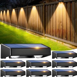 sununiny Solar Fence Lights Outdoor Garden,4 Pack Wall Lights Outdoor IP65 Waterproof,9 Colors 11 Modes RGB Garden Fence Lights Solar Powered for Outside Backyard,Pathway,Yard