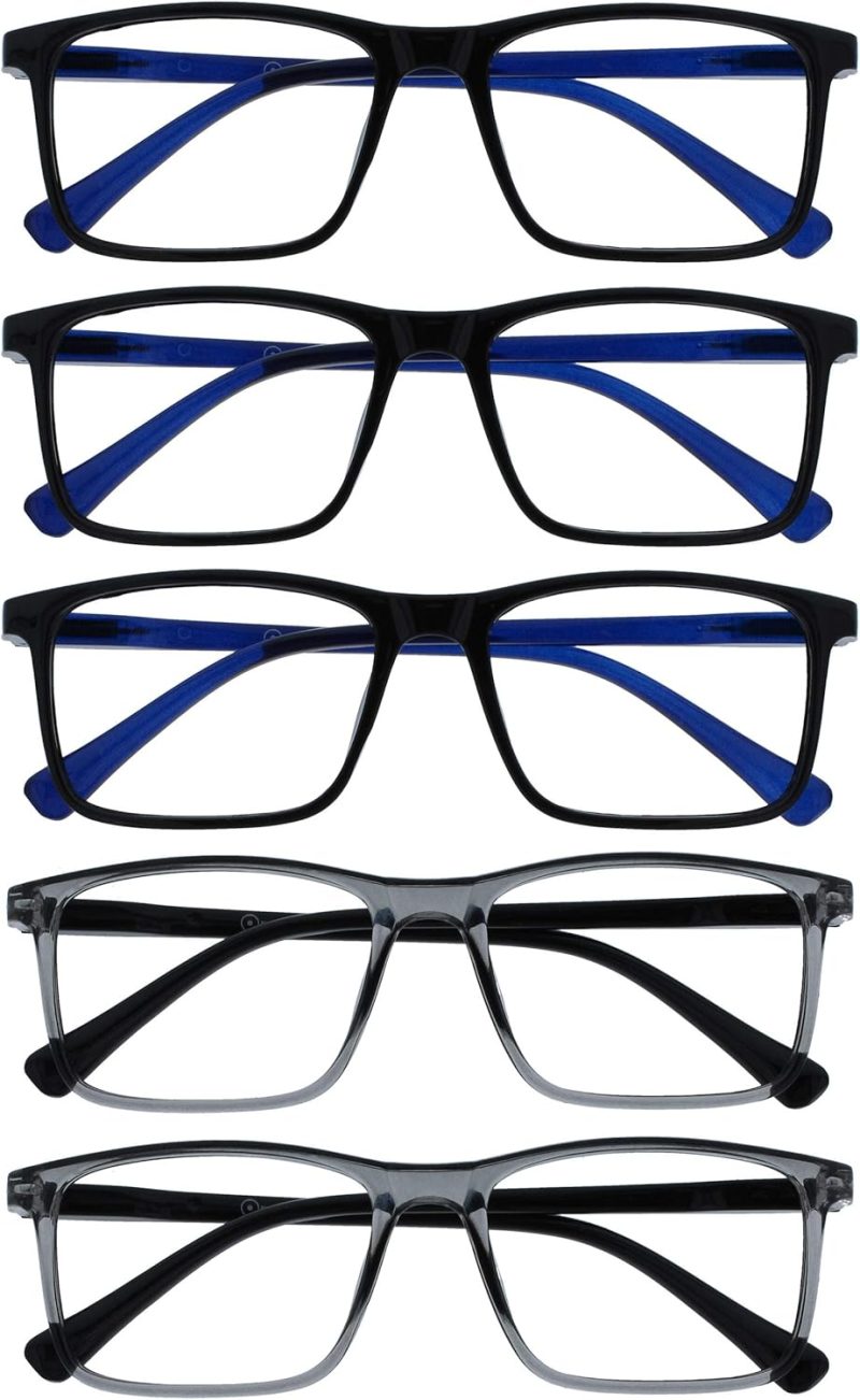 OPULIZE Ink Reading Glasses 5 Pack Large Rectangular Frame Spring Hinges Scratch Resistant Mens Womens RRRRR4 - 图片 7