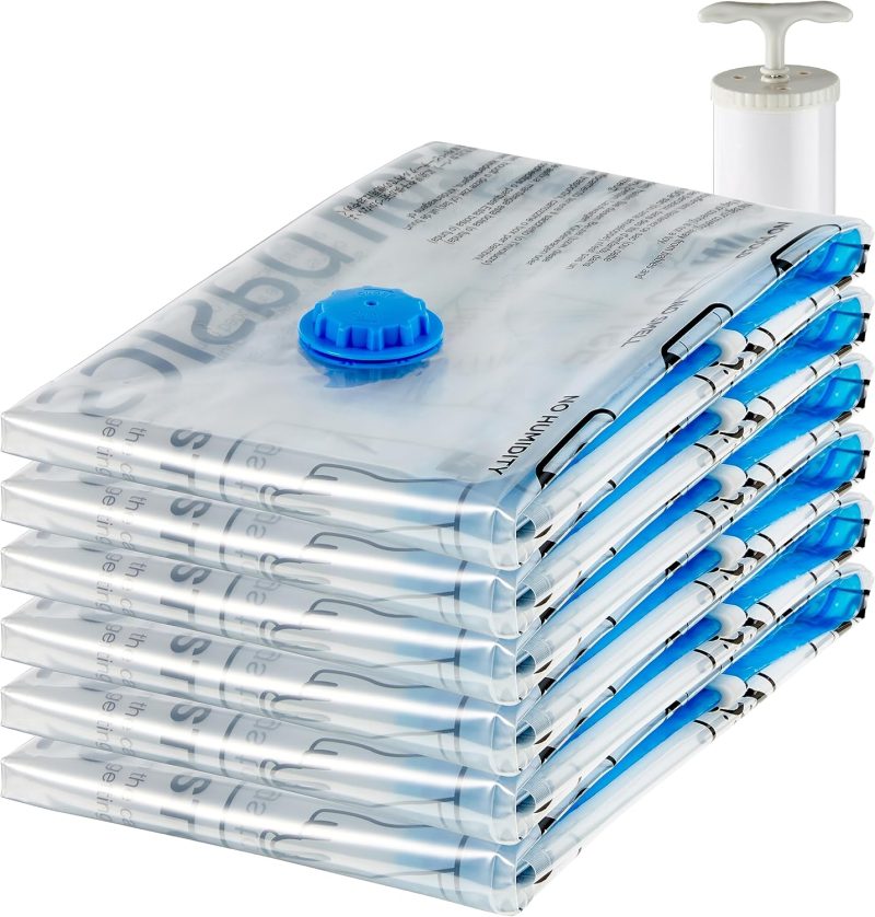 Amazon Basics Vacuum Compression Zipper Storage Bags with Airtight Valve and Hand Pump, Large, 5-Pack, Clear - 图片 8