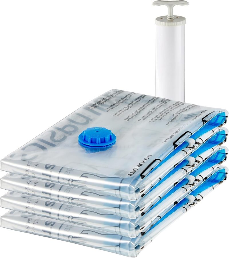 Amazon Basics Vacuum Compression Zipper Storage Bags with Airtight Valve and Hand Pump, Large, 5-Pack, Clear - 图片 26
