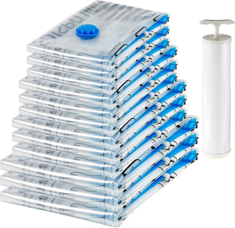 Amazon Basics Vacuum Compression Zipper Storage Bags with Airtight Valve and Hand Pump, Large, 5-Pack, Clear - 图片 30