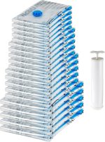 Amazon Basics Vacuum Compression Zipper Storage Bags with Airtight Valve and Hand Pump, Large, 5-Pack, Clear
